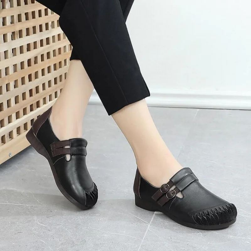 2020 Autumn Women Flat Shoes Genuine Leather Loafers Fashion Comfortable Driving Shoes Ventilation Casual Flats Mom Shoe