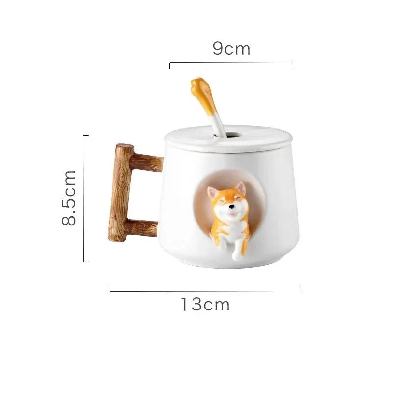 

Creative Cute Cartoon 3D Animal Ceramic Coffee Mug Porcelain Tea Cup with Lid and Spoon Drinking Water Cup Couple Drinkware