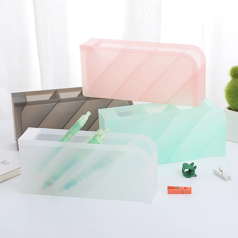 

Transparent Froste Oblique Pencil Holder Desk Organizer Cosmetic Storage Plastic Xmas Birthday Gift for Kid Adult Women