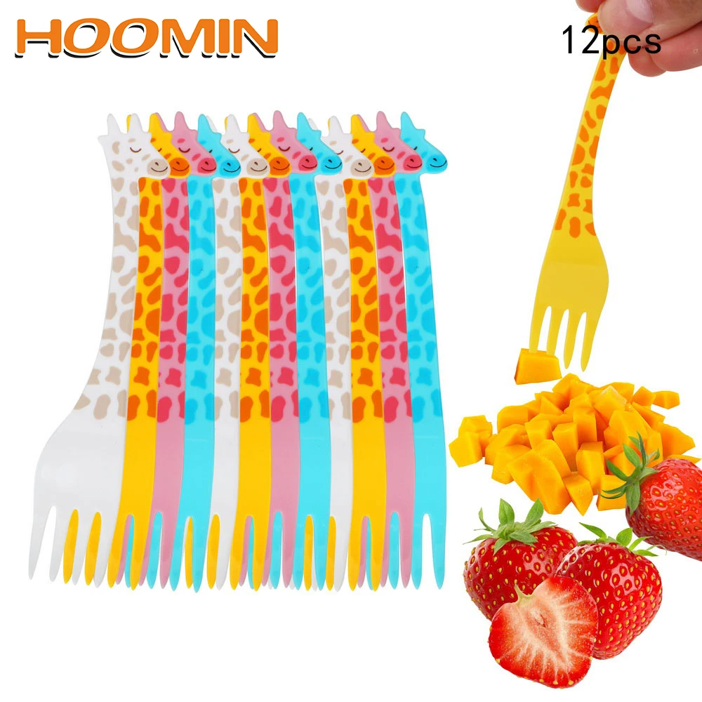 

12pcs/set Tableware Kitchen Tool Gadgets Fruit Snack Toothpick Cartoon Giraffe Shape Food Picks Salad Desert Forks