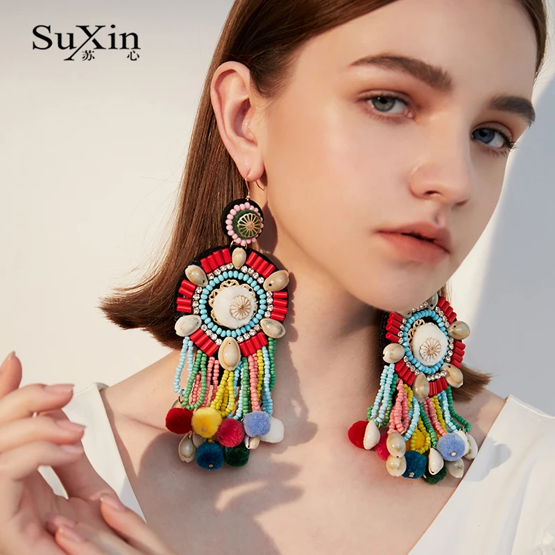Suxin Bohemian Handmade Earrings For Women Boho Style Woman Tassel Earring Female Jewelry Bridal Fringed Vintage Long Earrinngs | Украшения