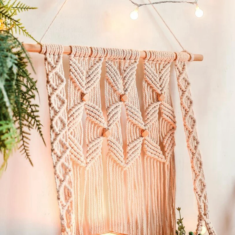 

Bohemian Hand-Woven Tapestry Decoration Rack Wall Hanging Tapestry Storage Shelf Bedroom Living Room Macrame Home Decor