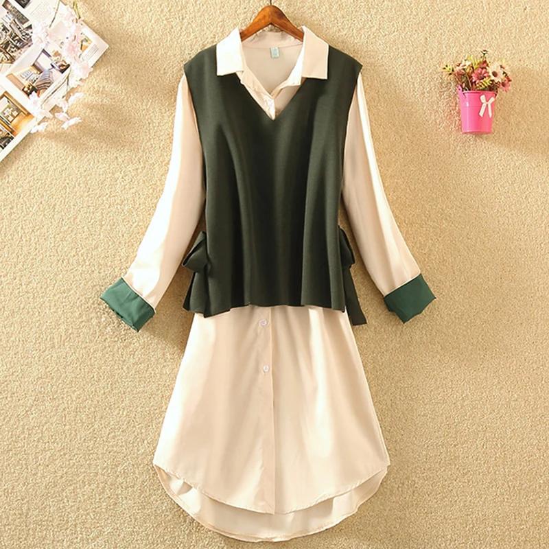 Осень зима 2020 новинка Корейская рубашка + жилет платье костюм женский маленький