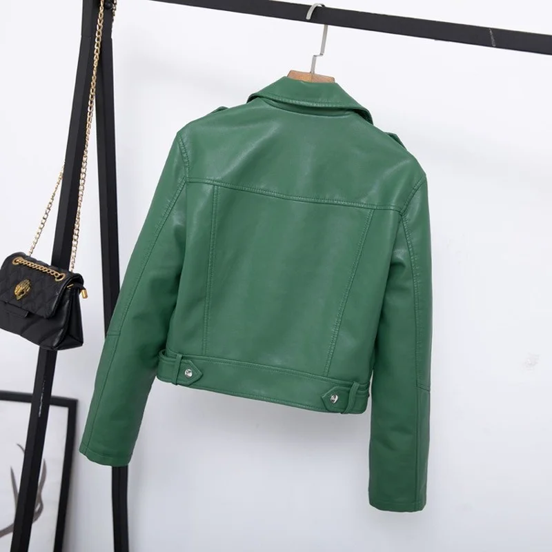 Autumn New Short Soft Faux Leather Jacket Women Fashion Zipper Motorcycle PU Leather Jacket Ladies Basic Street Coat