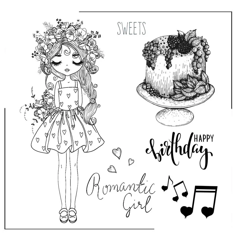 

Birthday Cake and Girl Clear Stamps Scrapbooking Crafts Decorate Photo Album Embossing Cards Making Clear Stamps New