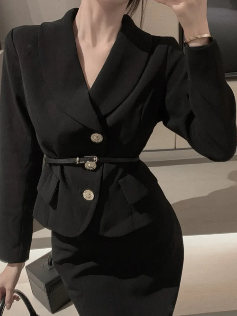 

Black Suit For Formal Wear Female Spring Autumn 2021 New Short Temperament Fashion Jacket Single-breasted Jacket Suit Skirt