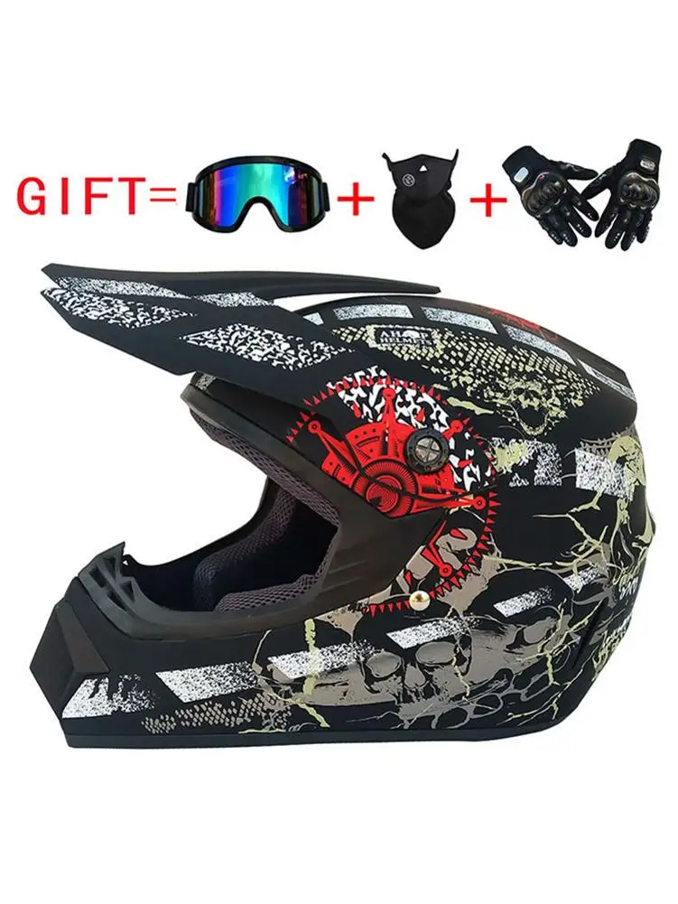 

Professional Racing Motocross Route Moto Off-road Cartoon Children Motorcycle Helmet Motocross Helmet Gear Combo Gloves Goggles