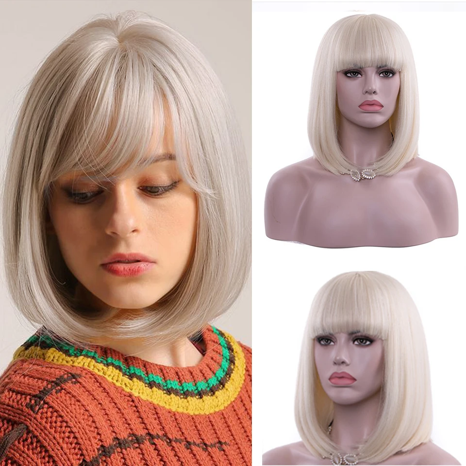 Парики из синтетических волос FREEWOMAN блонд короткий парик с челкой прямые