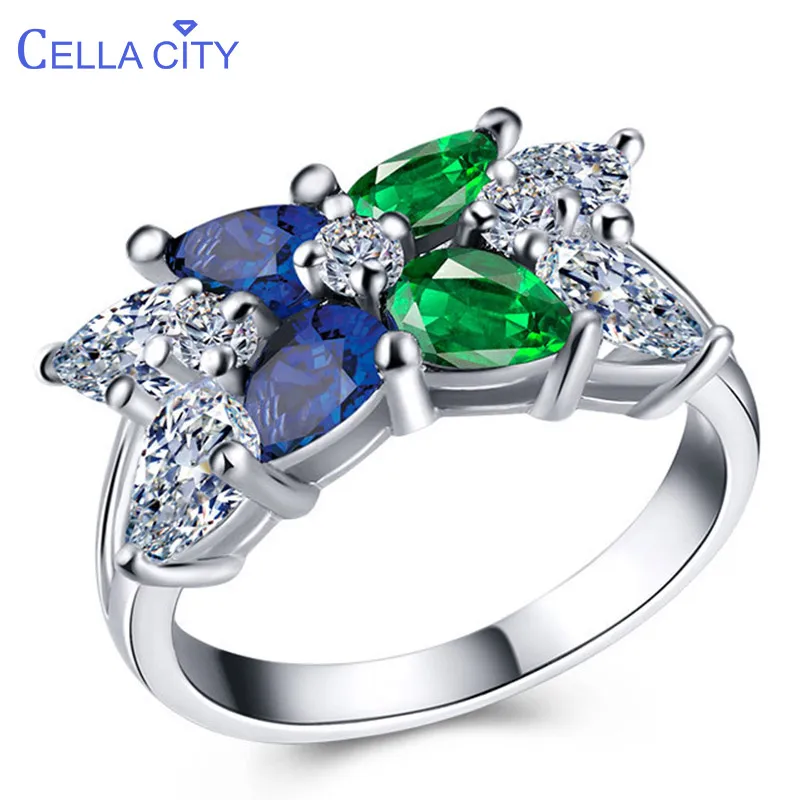 Женское кольцо из серебра 925 пробы с драгоценными камнями и изумрудом | Украшения