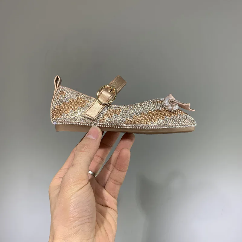

New Children Fashion Rhinestone Princess Girls Leather Shoes Baby Party Dance Crystal Student Dress Performance Moccasins 018