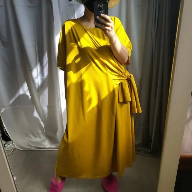 [EWQ] 2019 Autumn New Big Hem Short Sleeve Plus Size Blue Fashion Ladies Dress Korean Style Trend Summer Women Dresses 222 | Женская