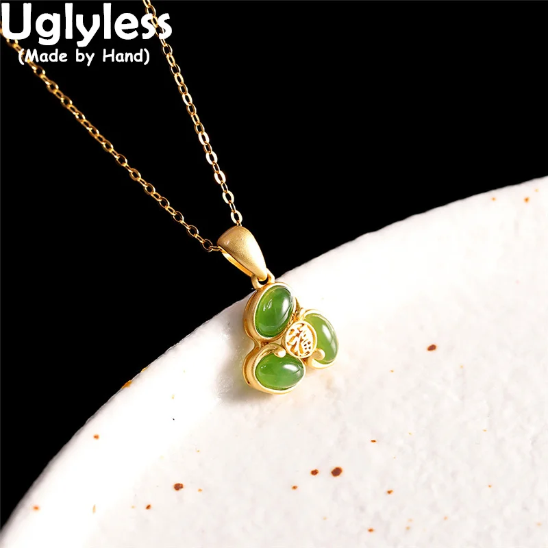 

Uglyless Spliced Jasper 3 Petals Flower Necklaces for Women Gold 925 Silver MINI Floral Jewelry Nature Gemstones Pendants +Chain
