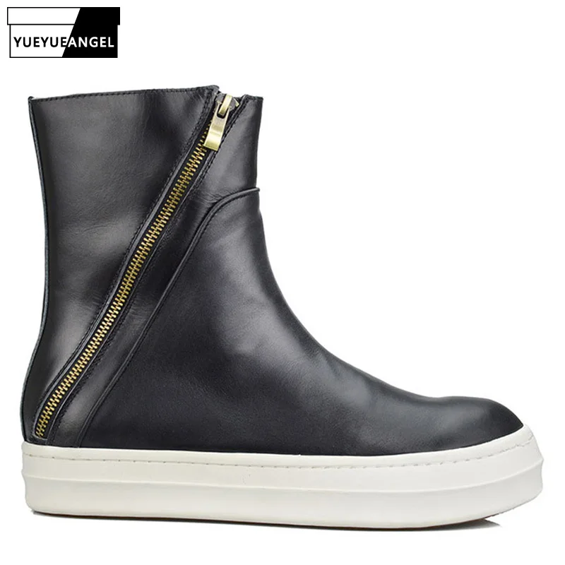 Винтажные байкерские ботинки из натуральной кожи на среднем каблуке с круглым