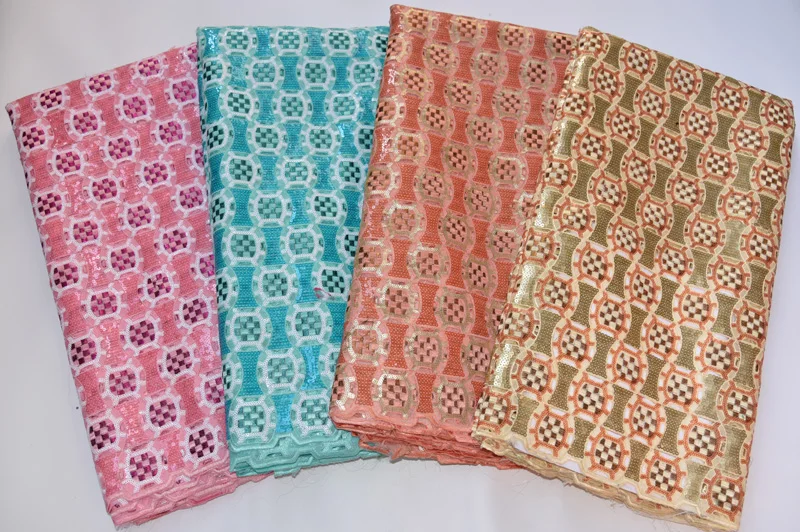 10 цветов(5 ярдов/шт) высокое качество ручной работы африканская органза кружевная ткань розовые блестки вышитые вечерние кружева для великолепного платья OP84