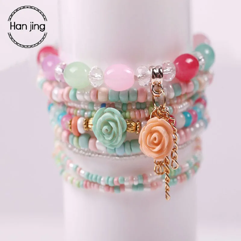 Многослойные браслеты яркого цвета хрустальные с бусинами для женщин свадебные