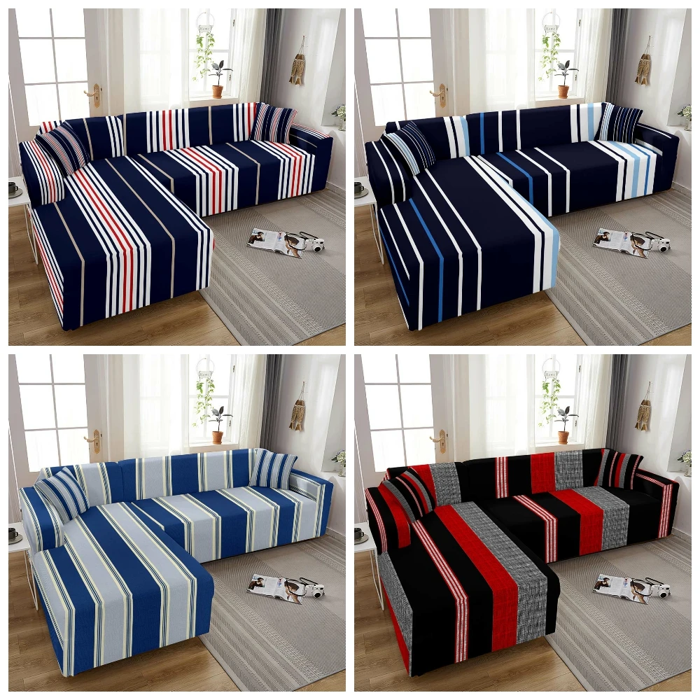 Elastic Sofa Cover Colorful Stripe Plaid Print Tight Wrap Slipcover For Living Room Funda Sofa Cover Armchair Cover 1/2/3/4-Seat