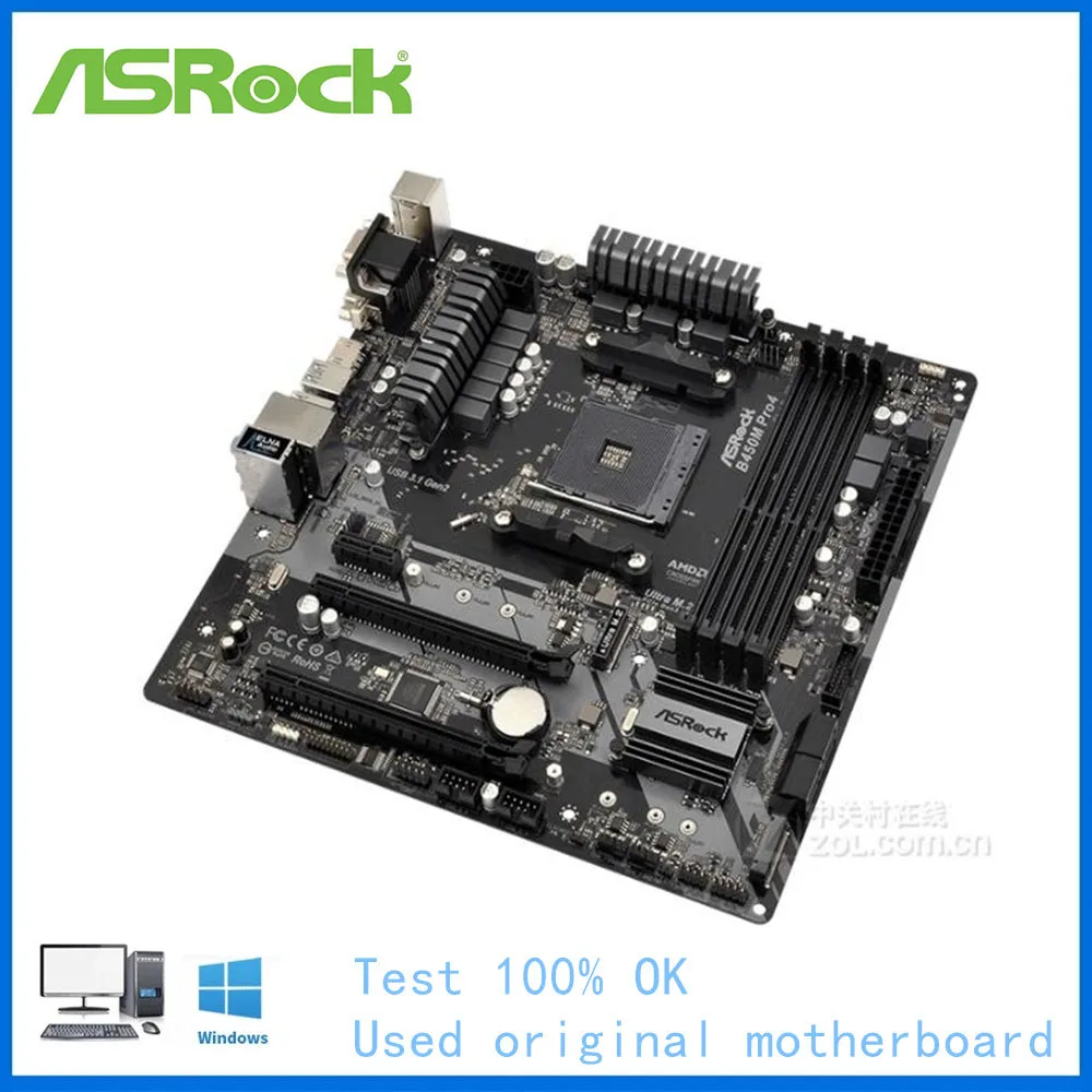Для ASRock B450M Pro4 компьютера USB3.0 M.2 Nvme SSD материнская плата AM4 DDR4 B450 настольная Б/у -
