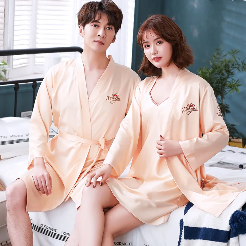 Комплект женского нижнего белья из 2 предметов Атласный халат-кимоно с длинным