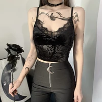 gothic vintage black velvet camis women grunge punk sexy sleeveless lace trim backless crop tops elegant streetwear e girl