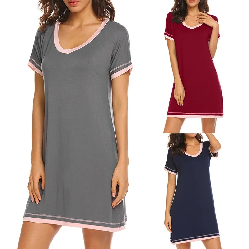 

Women's Homewear Spring and Summer Women's Nightdress Round Neck Loose Short-sleeved Sexy Sleepwear Women Nightwear Sleep Tops