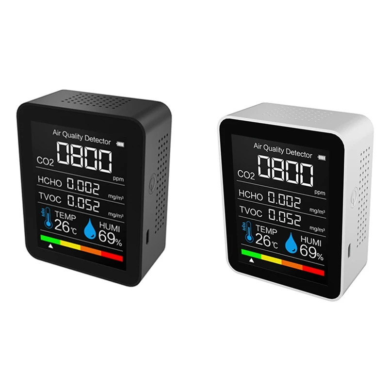 

2x детектор CO2, детектор качества воздуха, TVOC HCHO детектор, тестер температуры и влажности, черный и белый углерод