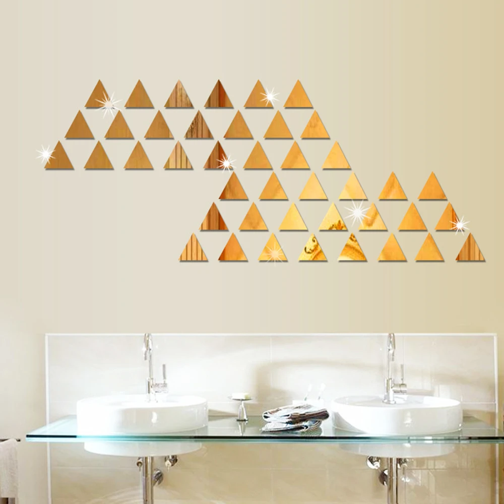 

100pcs/lot Mini Round/Heart/Triangle/Square Mirror Wall Sticker Acrylic Stickers DIY 3D Decal Kids Bedroom Livingroom Home Decor