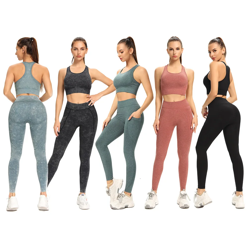 

Seamless 2Pcs Yoga Tracksuits Female Sports Bra Shockproof Sport Vest High Waist Fitness Leggings Running Jogging Suit Outfits