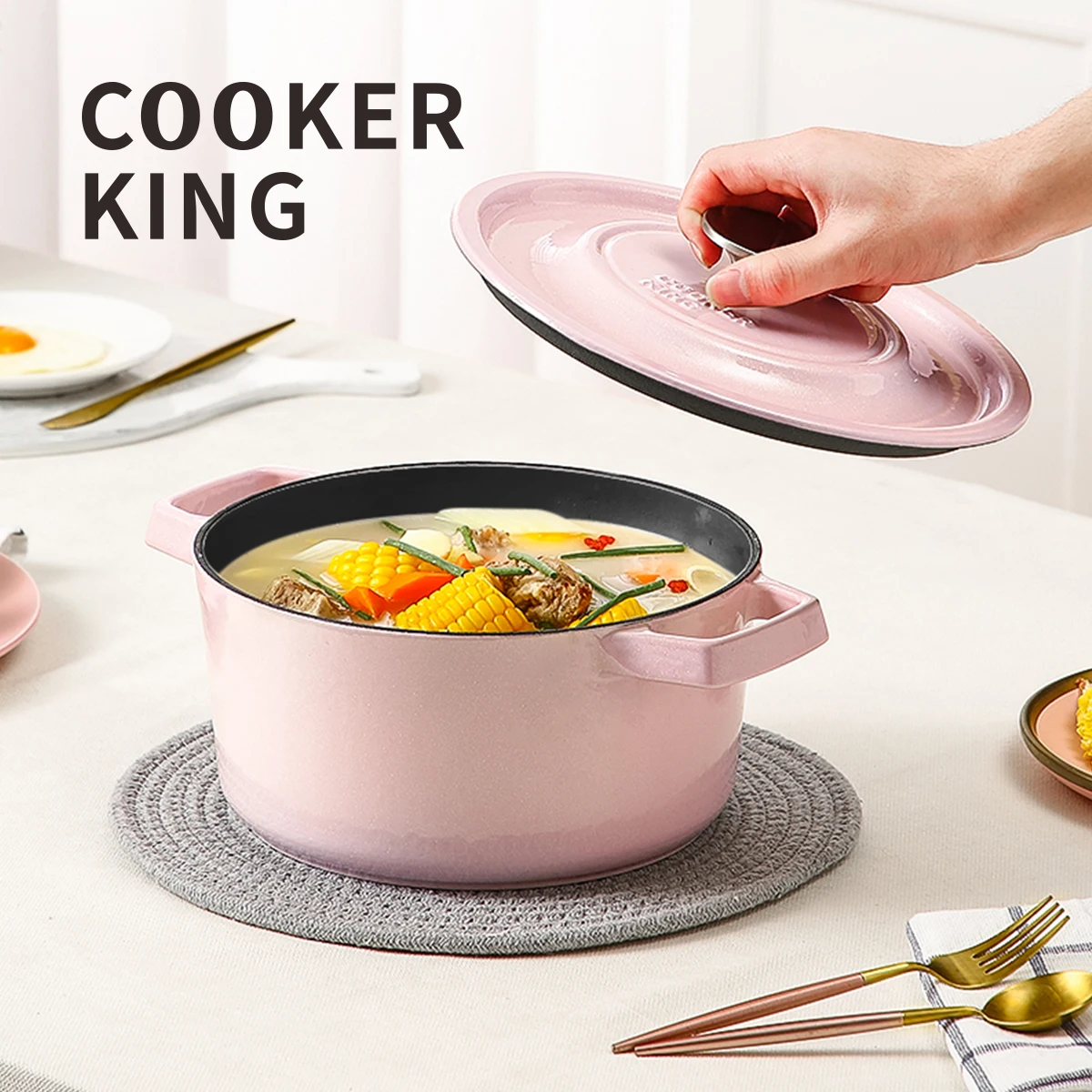 Кастрюля COOKER KING из чугуна с эмалью горшок голландский для риса крышкой подходит