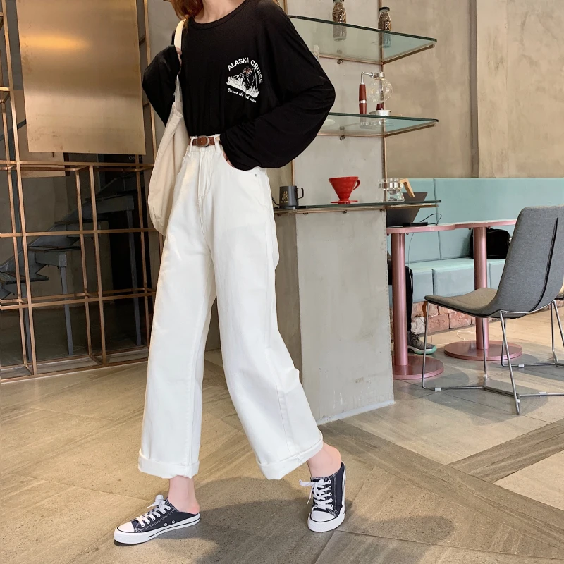 Джинсы-шаровары женские с высокой талией бежевые черные | Женская одежда