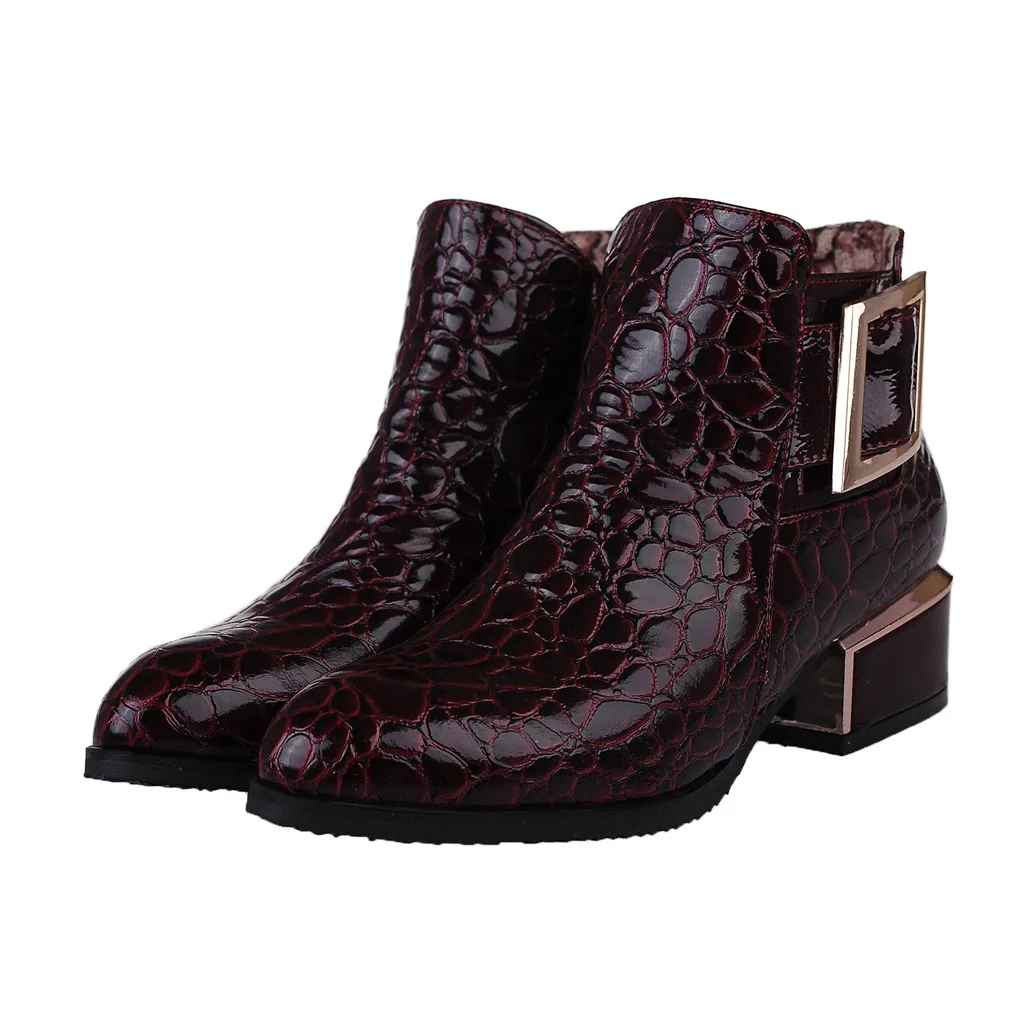 Осенне-зимние ботильоны с ремешком и пряжкой пикантная женская обувь на