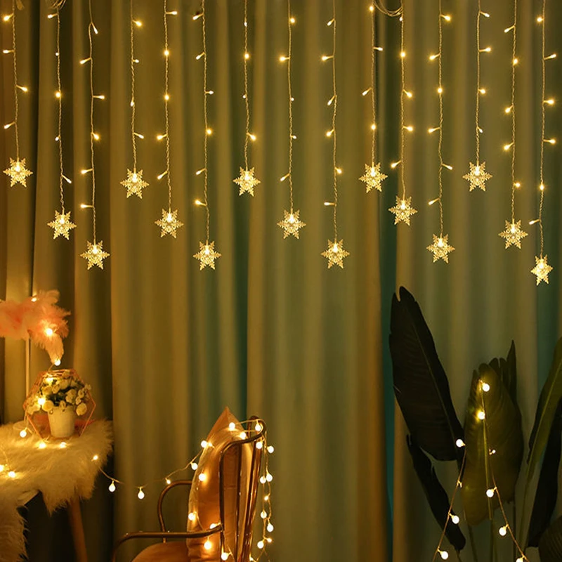 

Christmas LED Snowflake Curtain Light Outdoor Garden Window Color String Decorative Light For Navidad Xmas Gift New Year 2022