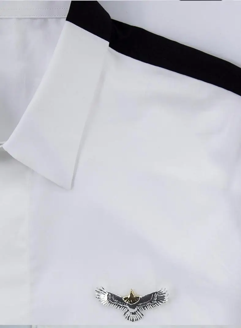 

Men Shirt Luxury Covered Button Long Sleeve Mens Dress Shirts Fashion Black White Patchwork Slim Fit Shirts Man