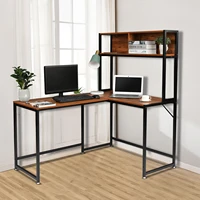 l shaped right angle computer desk retro particle board black steel frame office study table wshelf layerus stock