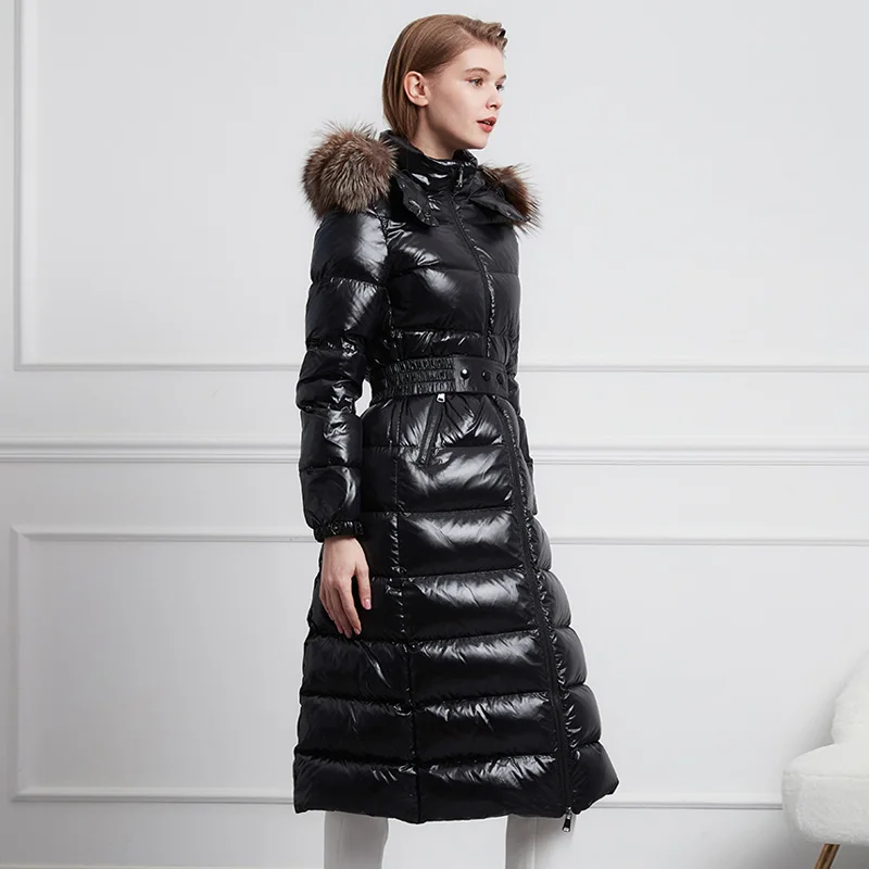 Женский пуховик с капюшоном длинная непромокаемая парка на утином пуху
