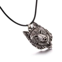 trendy animal wolf head pendant necklace mens necklace vintage metal silver plated viking jewelry wolf totem jewelry accessorie