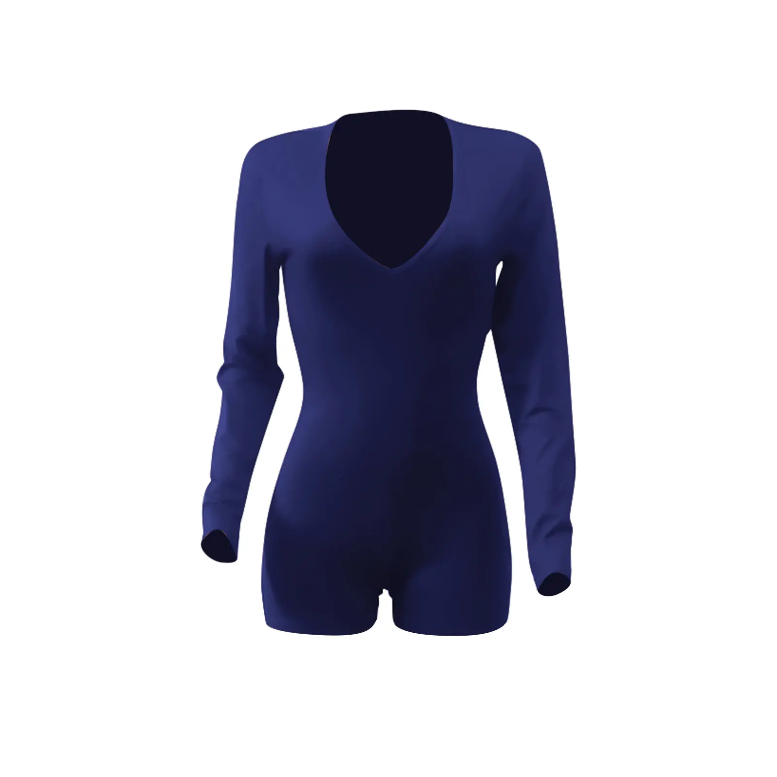 

Women's V-neck High Waist Jumpsuit, Casual Stitching Solid Color Skinny Jumpsuit, Long Sleeve Short Pants Rompers