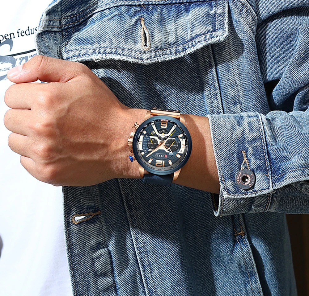 

Wristwatch Mens CURREN Top Brand Luxury Sports Watch Men Fashion Leather Chronograph Watches with Date for Men Male Clock