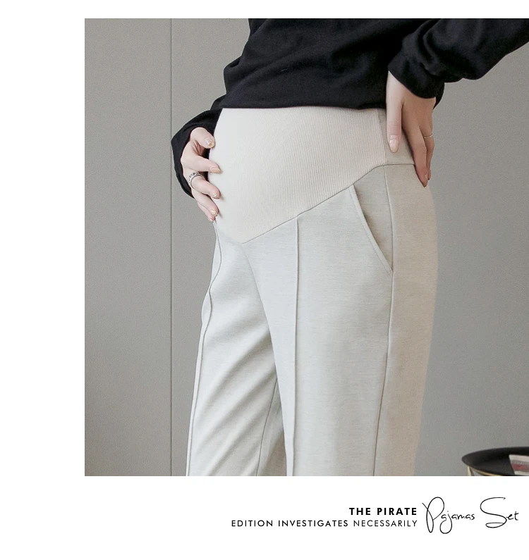 Однотонные модные брюки для беременных женщин Весна 2021 прямые с высокой талией