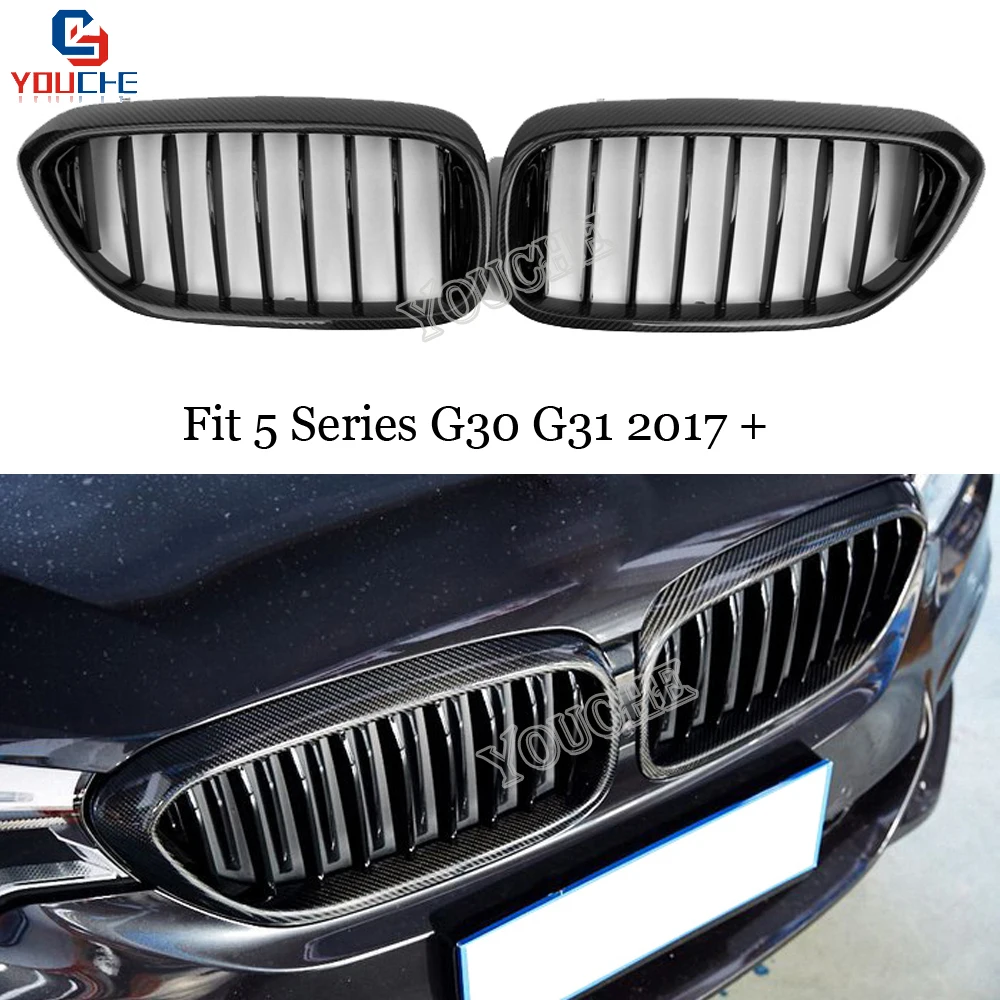 G30 1-slat углеродное волокно глянцевый черный гриль сетка для BMW 5 серии G31 2017 + 520i 530i