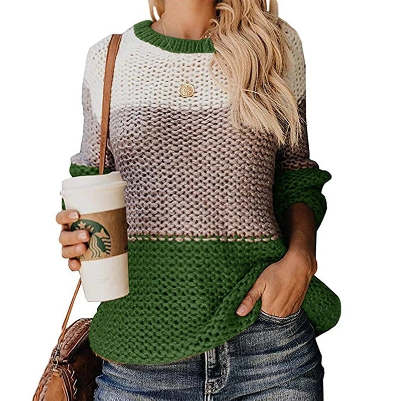 

Women Sweaters and Pullovers Autumn Winter Fashion Multicolor Knitted Sweater Tops O Neck Long Sleeve Jumpers