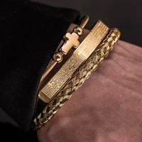 luxury set stainless steel bracelet hip hop men jewelry cross charm open brangle carving spanish scripture pulseira bileklik