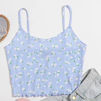 cute top women fashion printed flower sleeveless sling sexy short off shoulder top solid color summer tops for women 2021