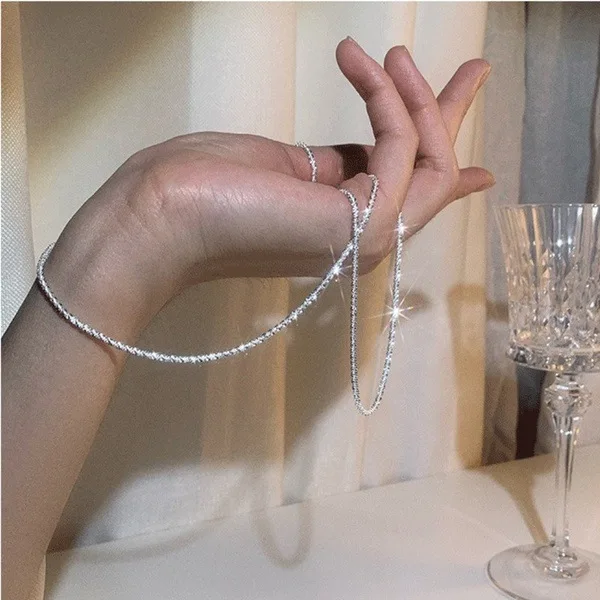 

New Fashion Silver Necklace Gypsophila Plain Women Clavicle Chains Neck Collar Necks Chain Sparkling Torsion Jewelry