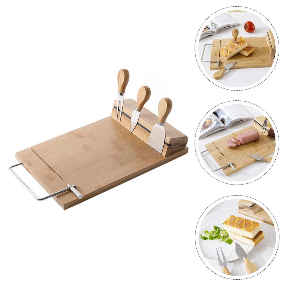 

1 Set of Bread Slicer Cutting Tool BamBoo Cheese Board with Cutter Bread Cutter
