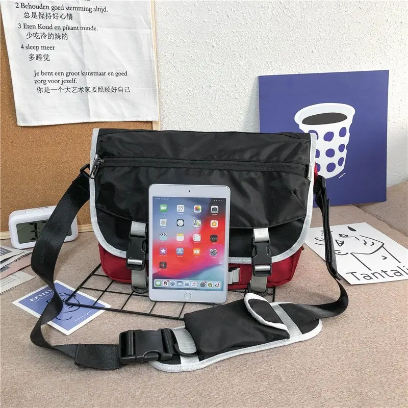 

14.5 Inch Man Crossbody Bag,Nylon Waterproof Laptop Bag,Students School Bag,Large Cycling Shoulder Bag with Reflective Logo