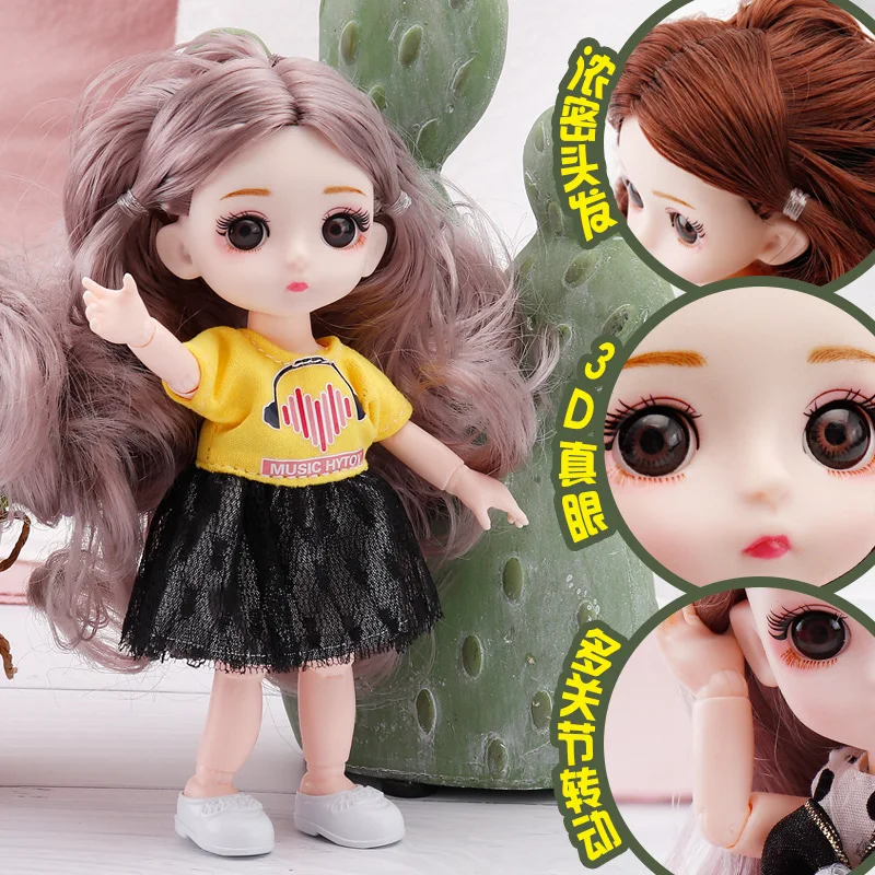 

16 cm BJD Mini Doll 13 Movable Joint Girl Baby 3D Big Eyes Beautiful DIY Toy Dolls With Clothes Dress Up 1/12 Fashion Doll