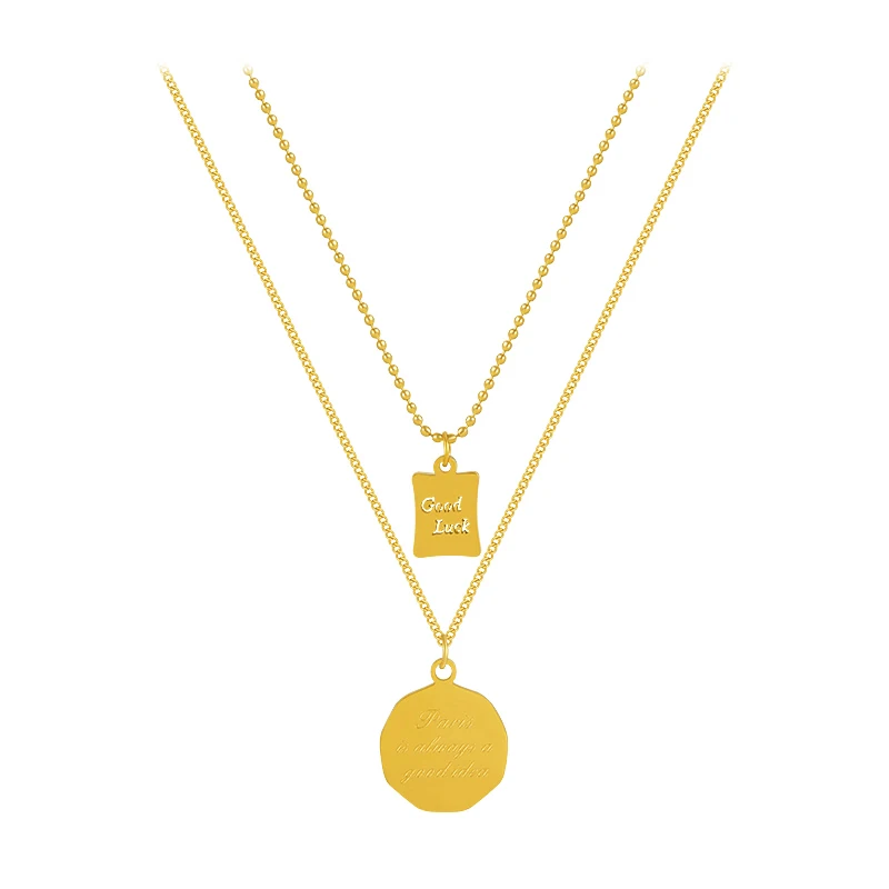 

Shiny Chain Classic Pendant New Design Goodluck Letter Square Pendant Women's Necklace Fashion Neck Chain Double Clavicle Chains