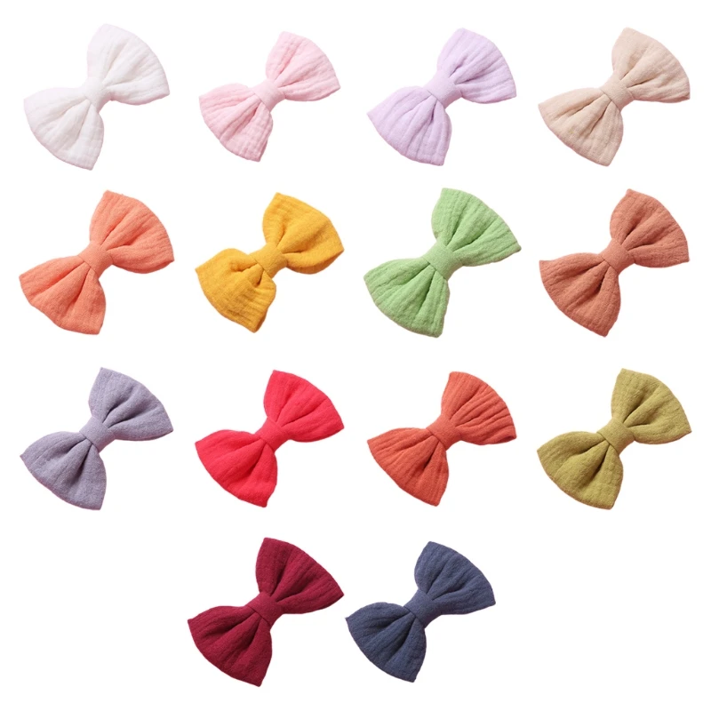 

67JC 1 Pair Baby Bows Hair Clips Muslin Girls Hairpins Hairclip for Kids Barrette Pin