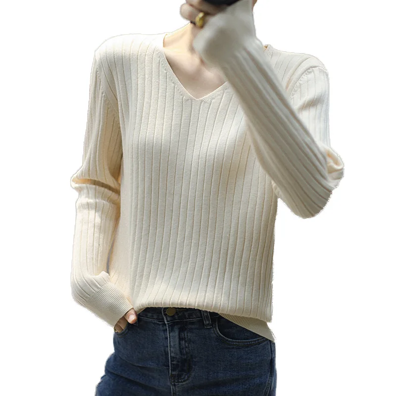 

sweater women autumn and winter new 2020 solid color long-sleeved bottoming sweater pullover v-neck knitted clothing