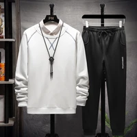 mens 2 piece set printed hoodless pullover sweatshirt sweatpants men outfit set drawstring pants tracksuit casual streetwear